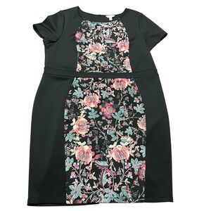 Elegant Floral Midi Dress in Black and Pink Plus Size 3X Office Business Party